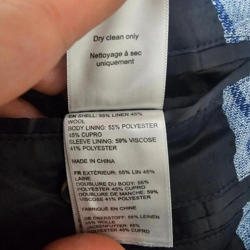 UNTUCKit Bierzo Blazer 42R Blue Windowpane Linen Wool Lanificio F.G Italy Luxury